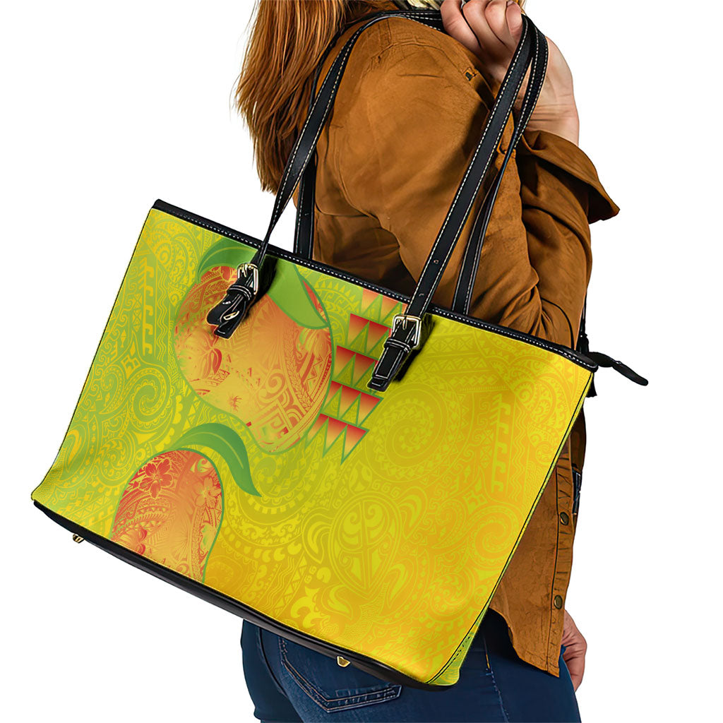 Hawaiian Mango Leather Tote Bag Polynesian Art Pattern and Kakau Tattoo LT03 - Polynesian Pride