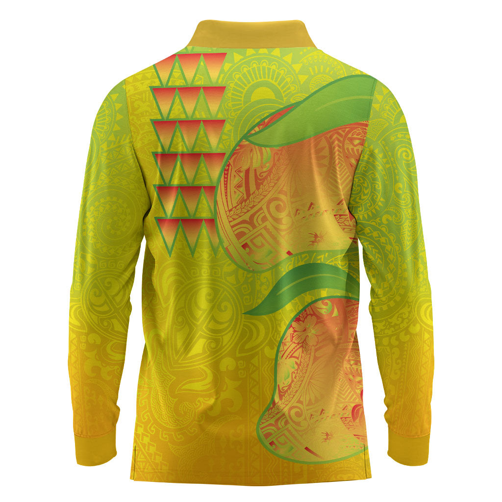 Hawaiian Mango Long Sleeve Polo Shirt Polynesian Art Pattern and Kakau Tattoo LT03 - Polynesian Pride