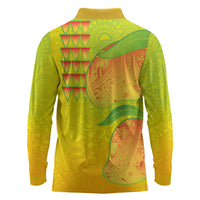 Hawaiian Mango Long Sleeve Polo Shirt Polynesian Art Pattern and Kakau Tattoo LT03 - Polynesian Pride