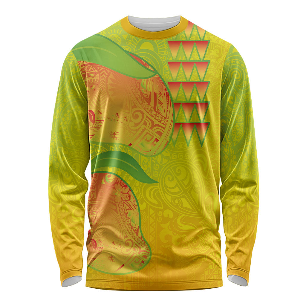 Hawaiian Mango Long Sleeve Shirt Polynesian Art Pattern and Kakau Tattoo LT03 Unisex Yellow - Polynesian Pride