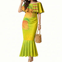 Hawaiian Mango Mermaid Dress Polynesian Art Pattern and Kakau Tattoo LT03 Women Yellow - Polynesian Pride