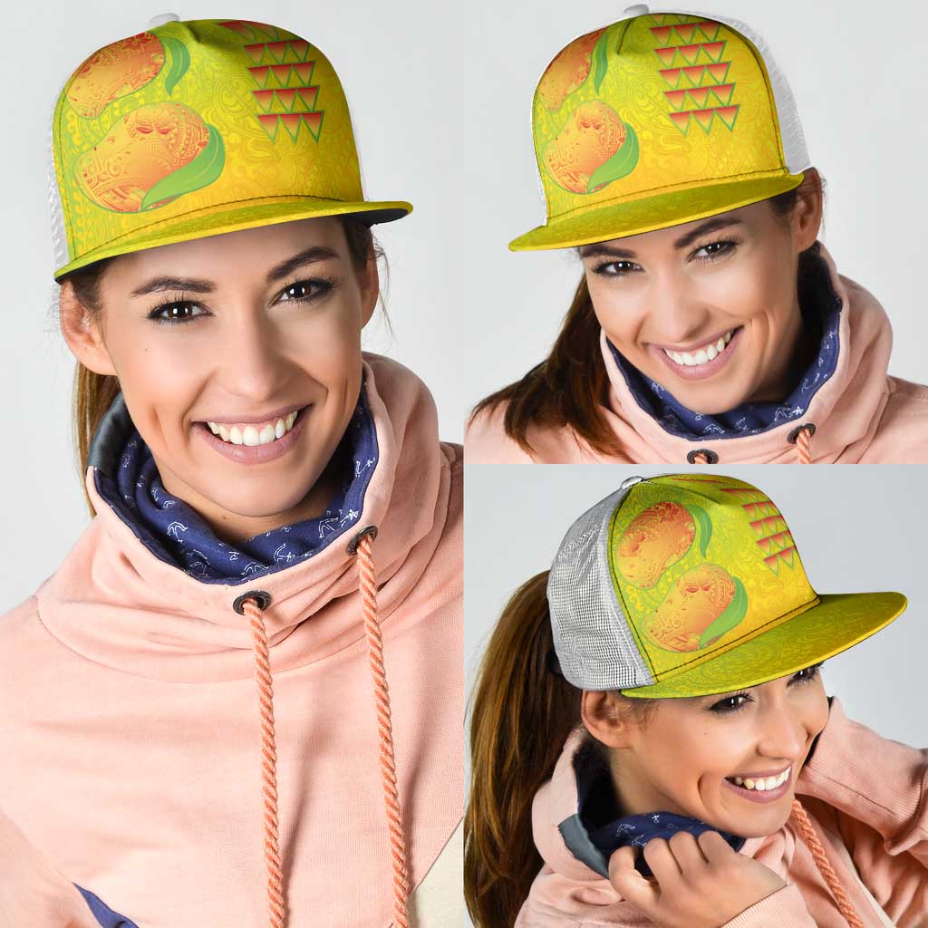 Hawaiian Mango Mesh Trucker Cap Polynesian Art Pattern and Kakau Tattoo LT03 - Polynesian Pride