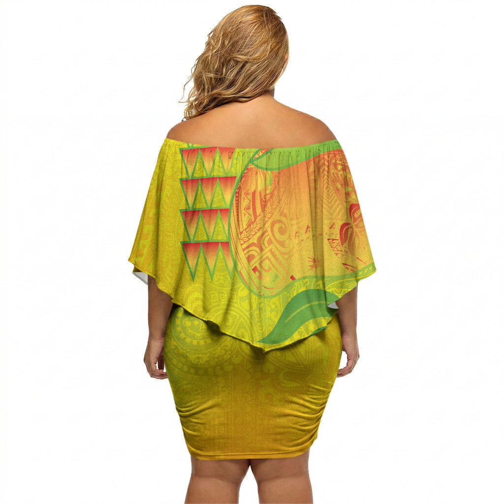 Hawaiian Mango Off Shoulder Short Dress Polynesian Art Pattern and Kakau Tattoo LT03 - Polynesian Pride