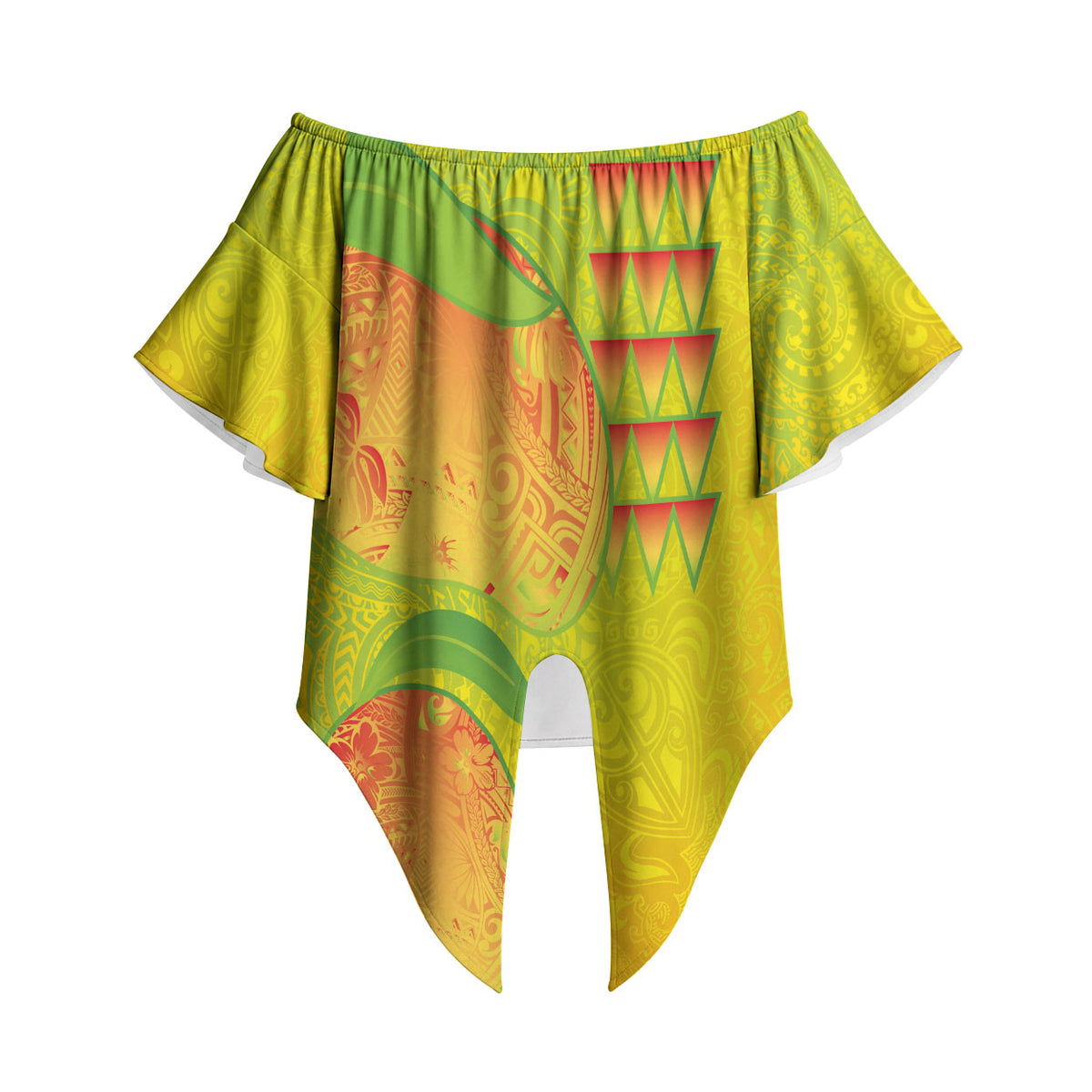 Hawaiian Mango Off Shoulder Wrap Waist Top Polynesian Art Pattern and Kakau Tattoo LT03 Yellow - Polynesian Pride