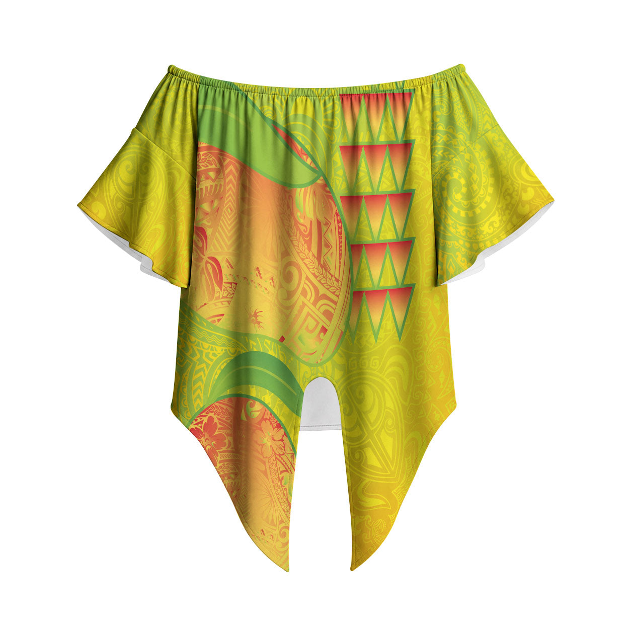 Hawaiian Mango Off Shoulder Wrap Waist Top Polynesian Art Pattern and Kakau Tattoo LT03 Yellow - Polynesian Pride