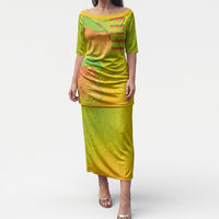 Hawaiian Mango Puletasi Polynesian Art Pattern and Kakau Tattoo LT03 Long Dress Yellow - Polynesian Pride
