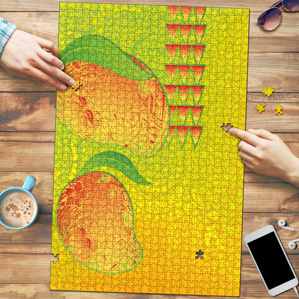 Hawaiian Mango Puzzle Polynesian Art Pattern and Kakau Tattoo LT03 Yellow - Polynesian Pride