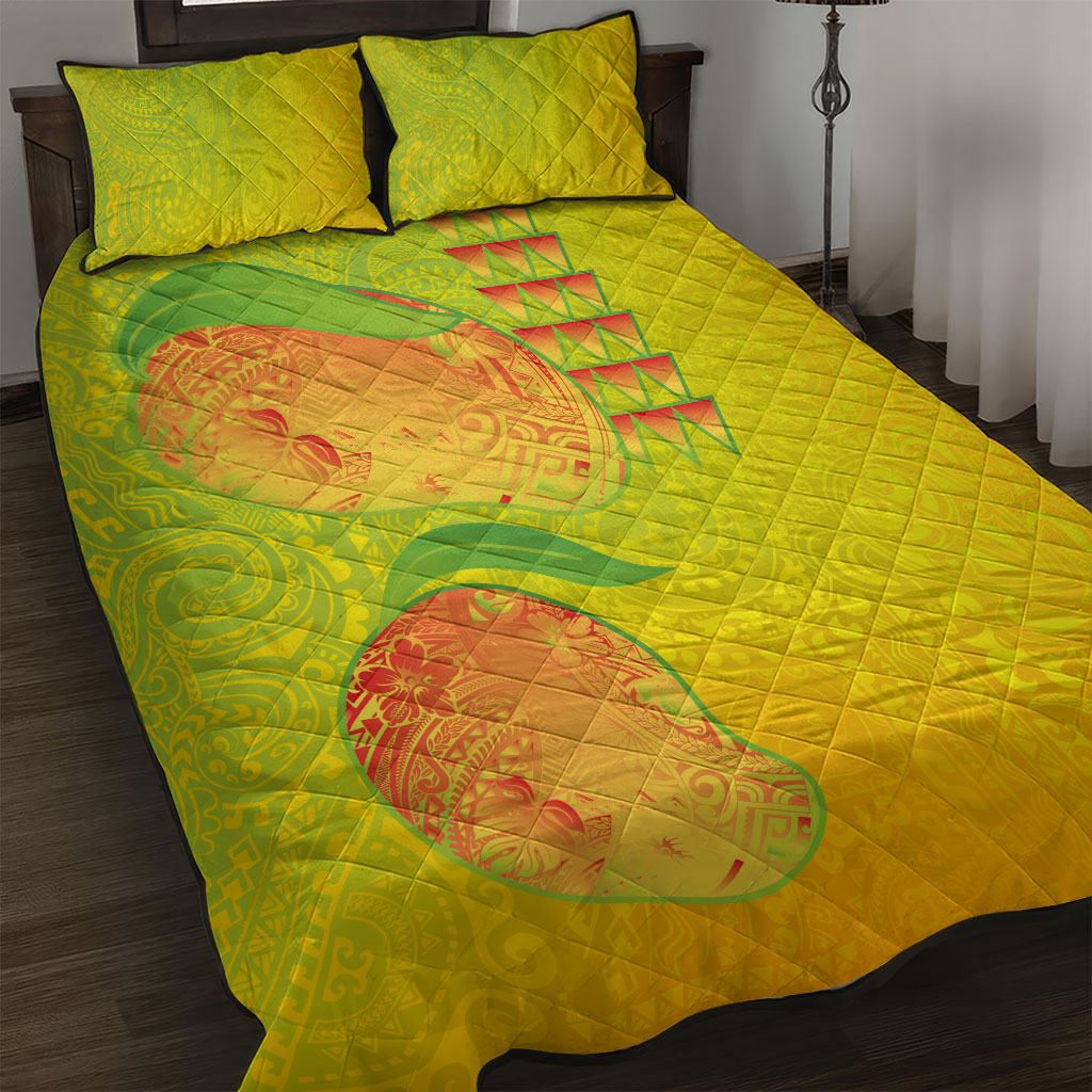 Hawaiian Mango Quilt Bed Set Polynesian Art Pattern and Kakau Tattoo LT03 Yellow - Polynesian Pride