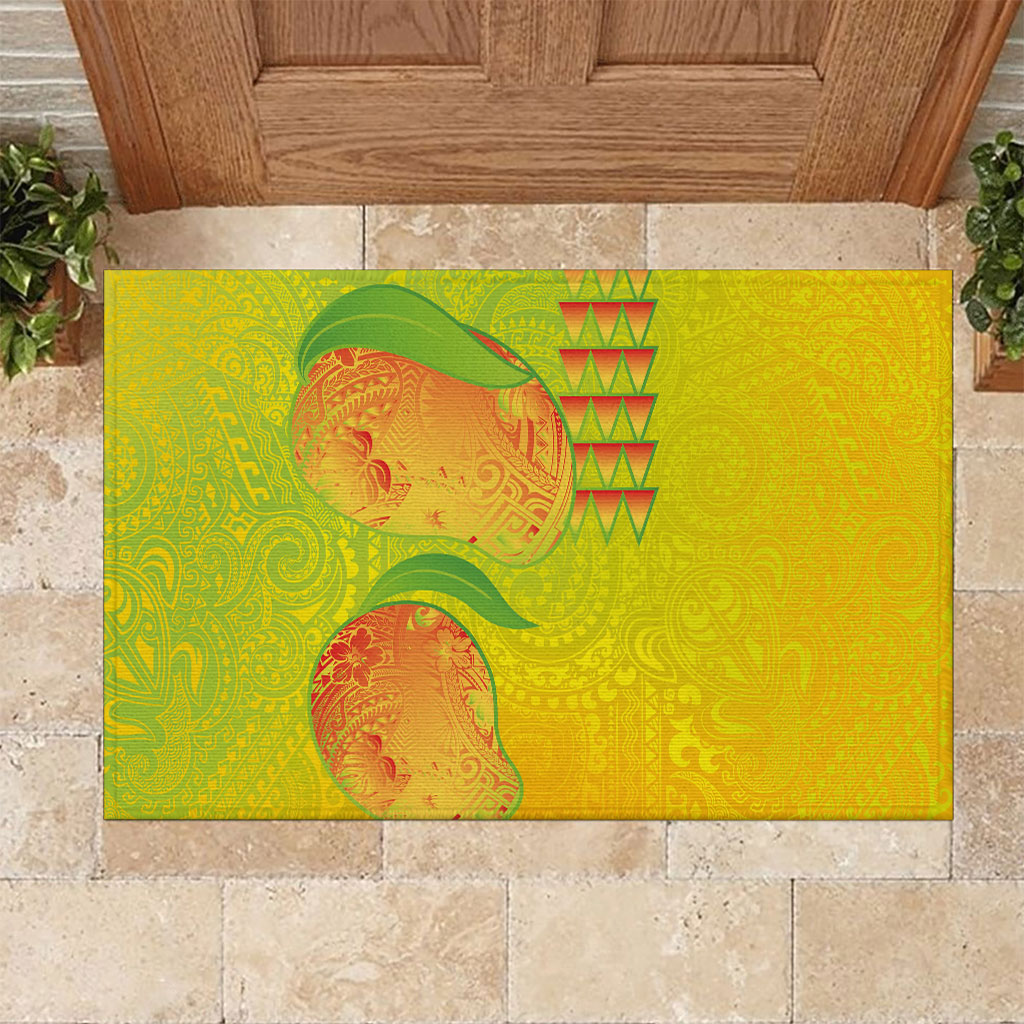 Hawaiian Mango Rubber Doormat Polynesian Art Pattern and Kakau Tattoo LT03 Yellow - Polynesian Pride