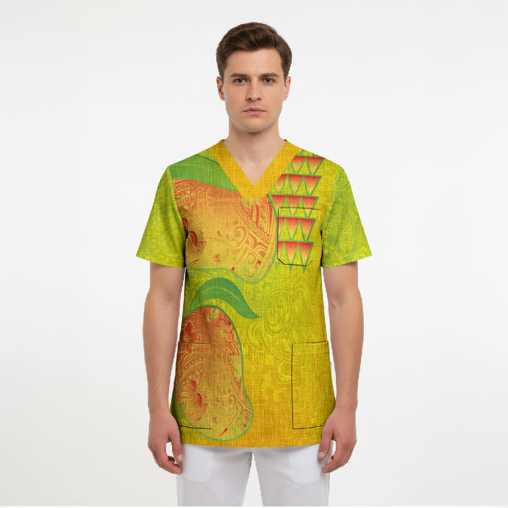 Hawaiian Mango Scrub Top Polynesian Art Pattern and Kakau Tattoo LT03 - Polynesian Pride