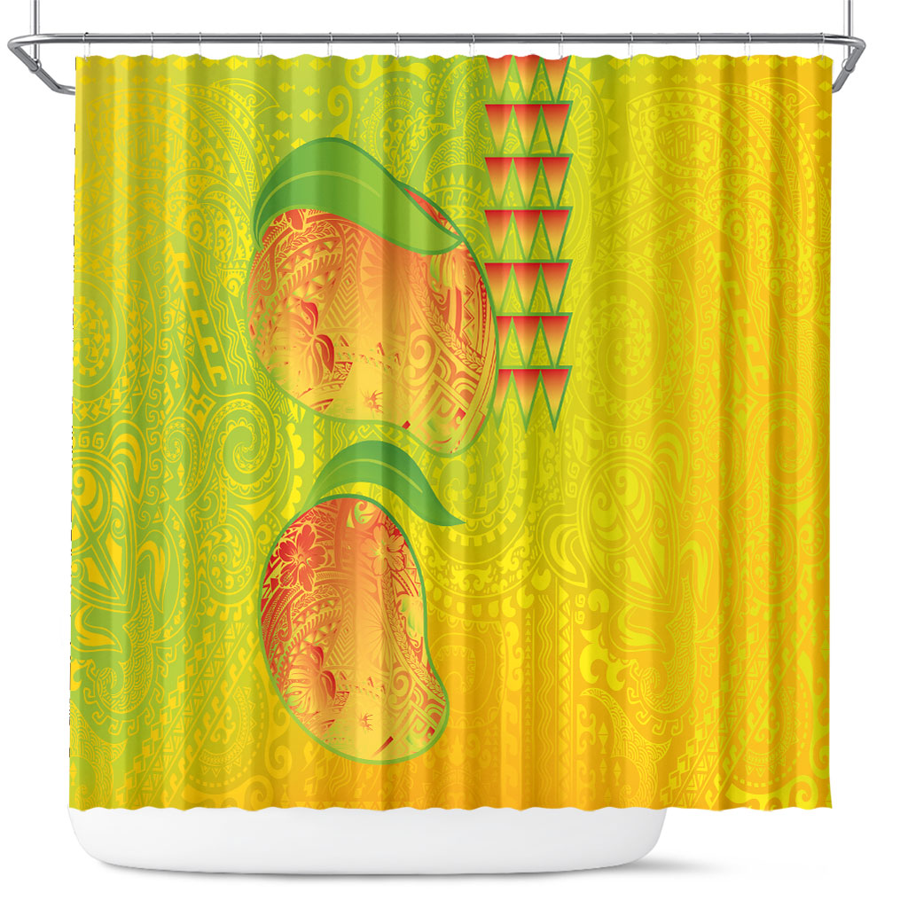 Hawaiian Mango Shower Curtain Polynesian Art Pattern and Kakau Tattoo LT03 Yellow - Polynesian Pride