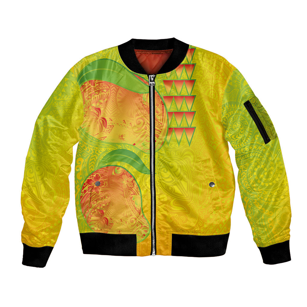 Hawaiian Mango Sleeve Zip Bomber Jacket Polynesian Art Pattern and Kakau Tattoo LT03 Unisex Yellow - Polynesian Pride