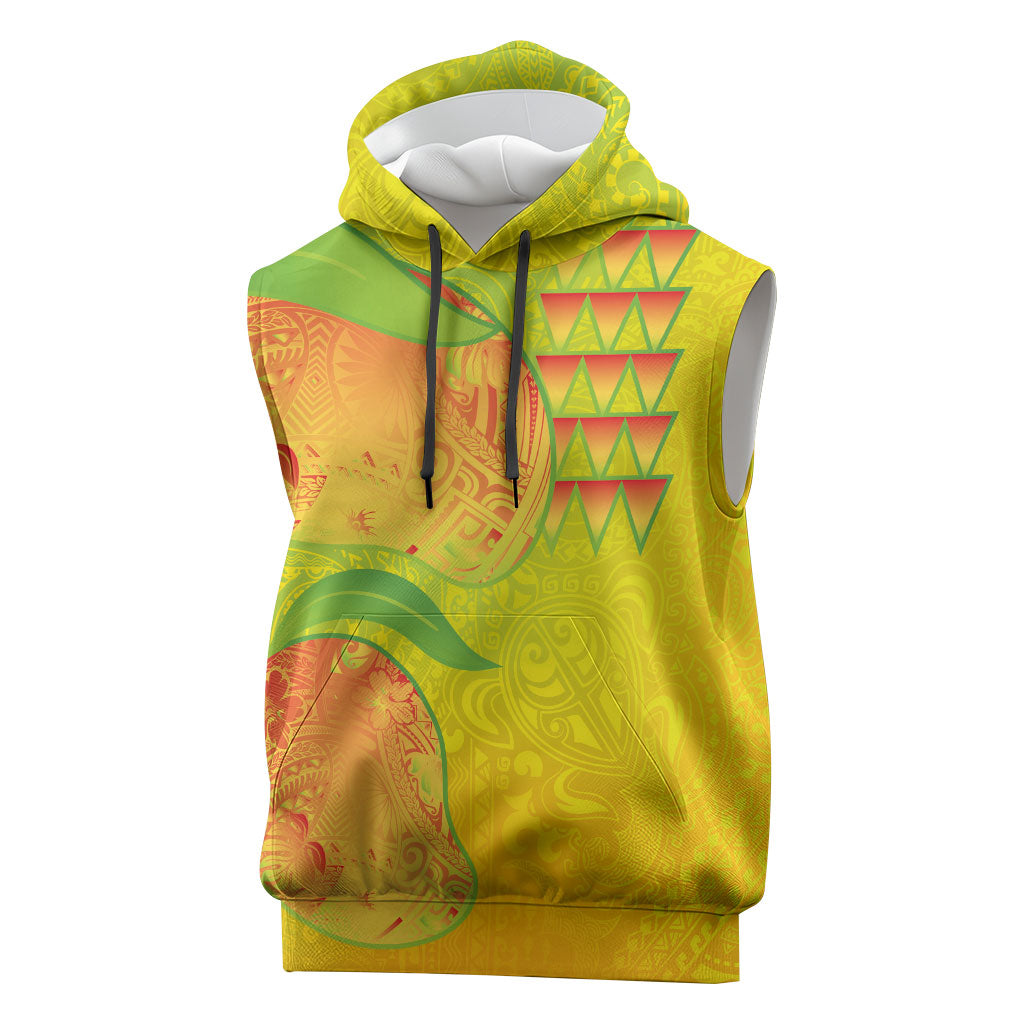 Hawaiian Mango Sleeveless Hoodie Polynesian Art Pattern and Kakau Tattoo LT03 Yellow - Polynesian Pride