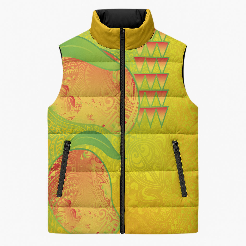 Hawaiian Mango Sleeveless Puffer Jacket Polynesian Art Pattern and Kakau Tattoo LT03 Unisex Yellow - Polynesian Pride