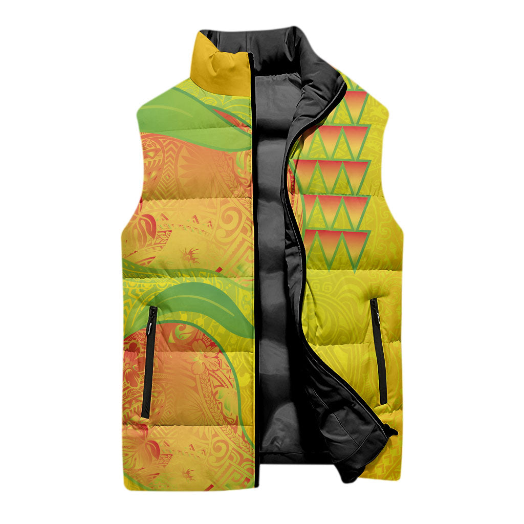Hawaiian Mango Sleeveless Puffer Jacket Polynesian Art Pattern and Kakau Tattoo LT03 - Polynesian Pride