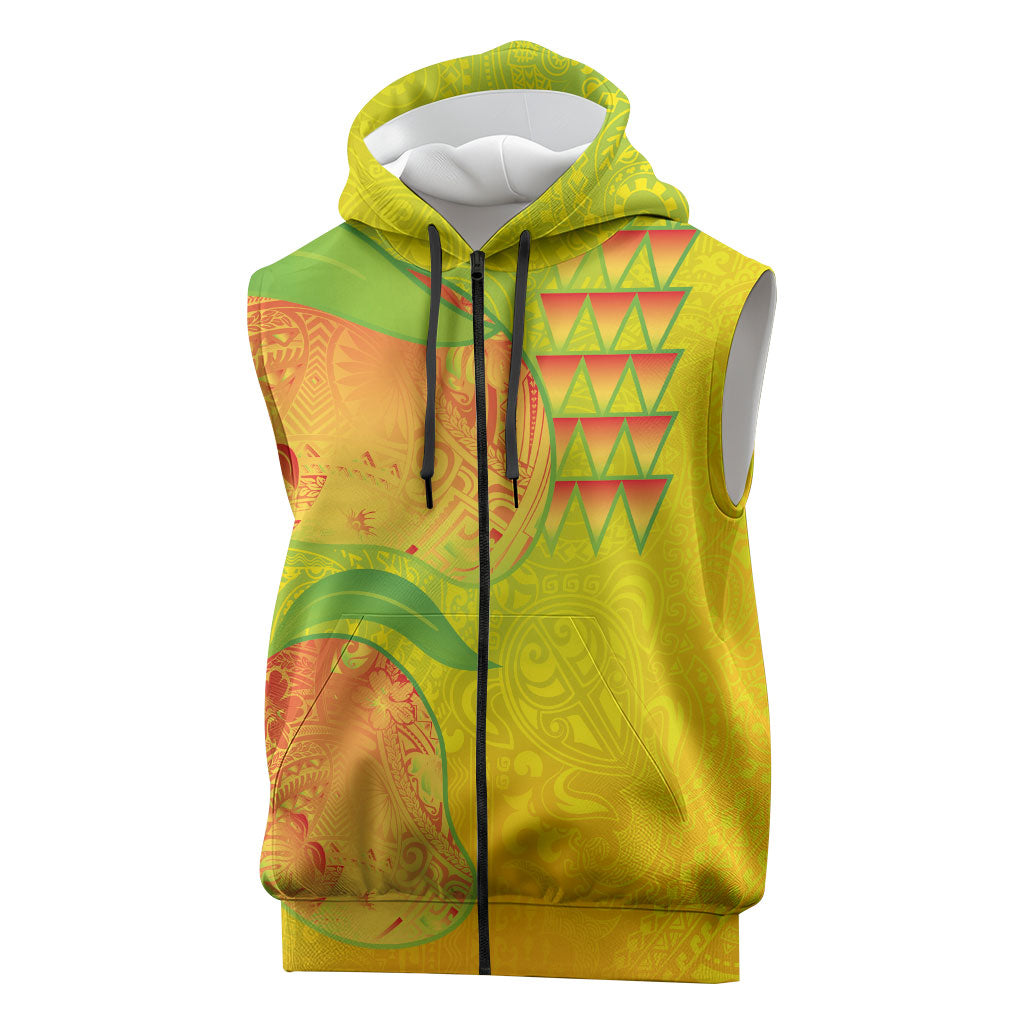 Hawaiian Mango Sleeveless Zip Hoodie Polynesian Art Pattern and Kakau Tattoo LT03 Yellow - Polynesian Pride