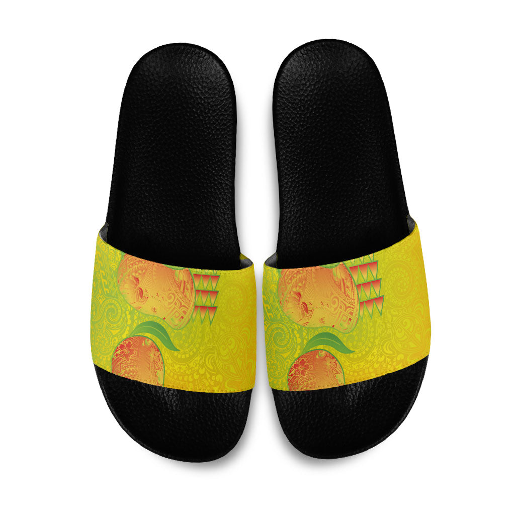 Hawaiian Mango Slide Sandals Polynesian Art Pattern and Kakau Tattoo LT03 Yellow - Polynesian Pride