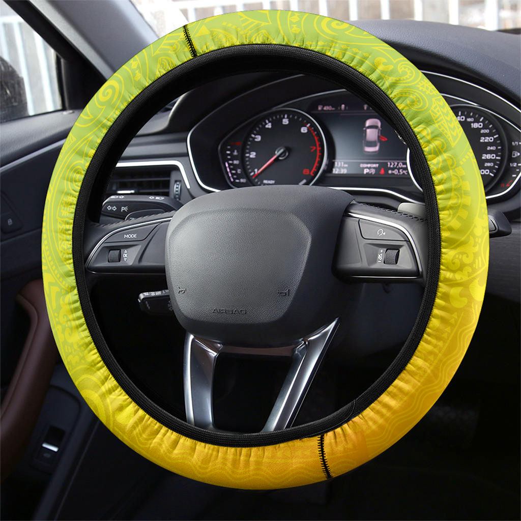 Hawaiian Mango Steering Wheel Cover Polynesian Art Pattern and Kakau Tattoo LT03 - Polynesian Pride