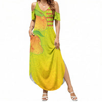 Hawaiian Mango Summer Maxi Dress Polynesian Art Pattern and Kakau Tattoo LT03 Women Yellow - Polynesian Pride