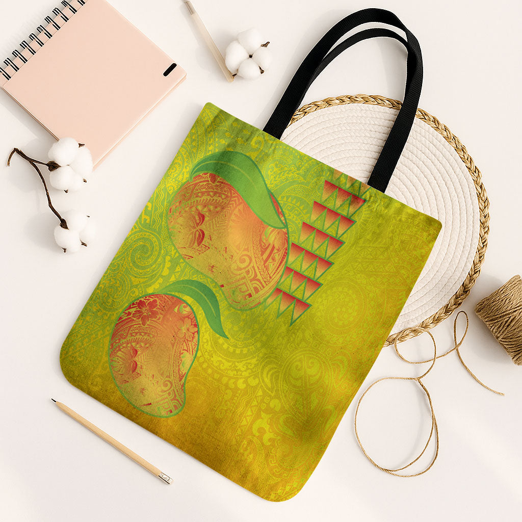 Hawaiian Mango Tote Bag Polynesian Art Pattern and Kakau Tattoo LT03 Black Strap One Size Yellow - Polynesian Pride