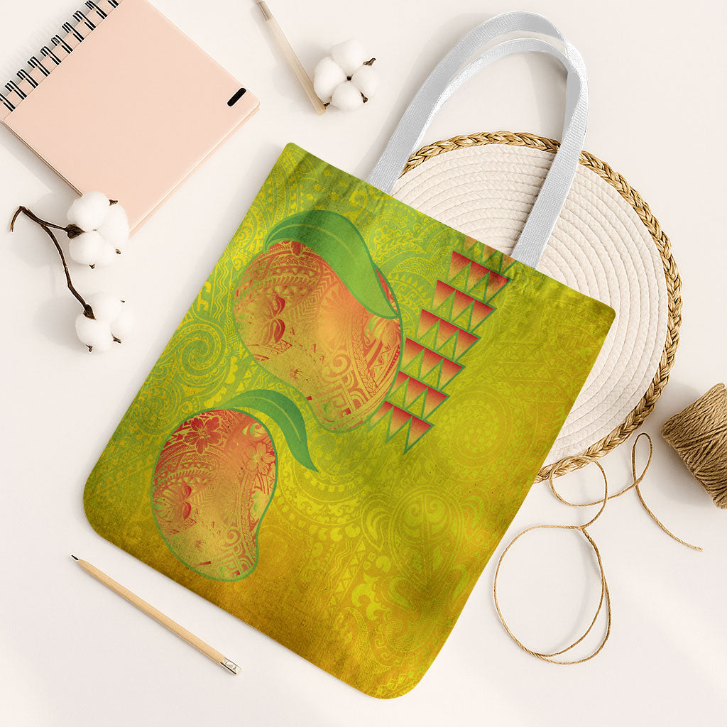 Hawaiian Mango Tote Bag Polynesian Art Pattern and Kakau Tattoo LT03 White Strap One Size Yellow - Polynesian Pride