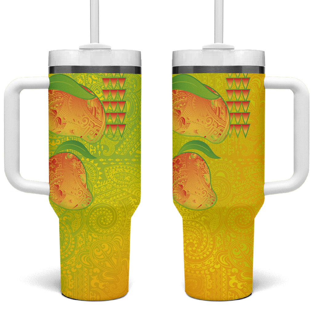 Hawaiian Mango Tumbler With Handle Polynesian Art Pattern and Kakau Tattoo LT03 One Size: 40 oz Yellow - Polynesian Pride