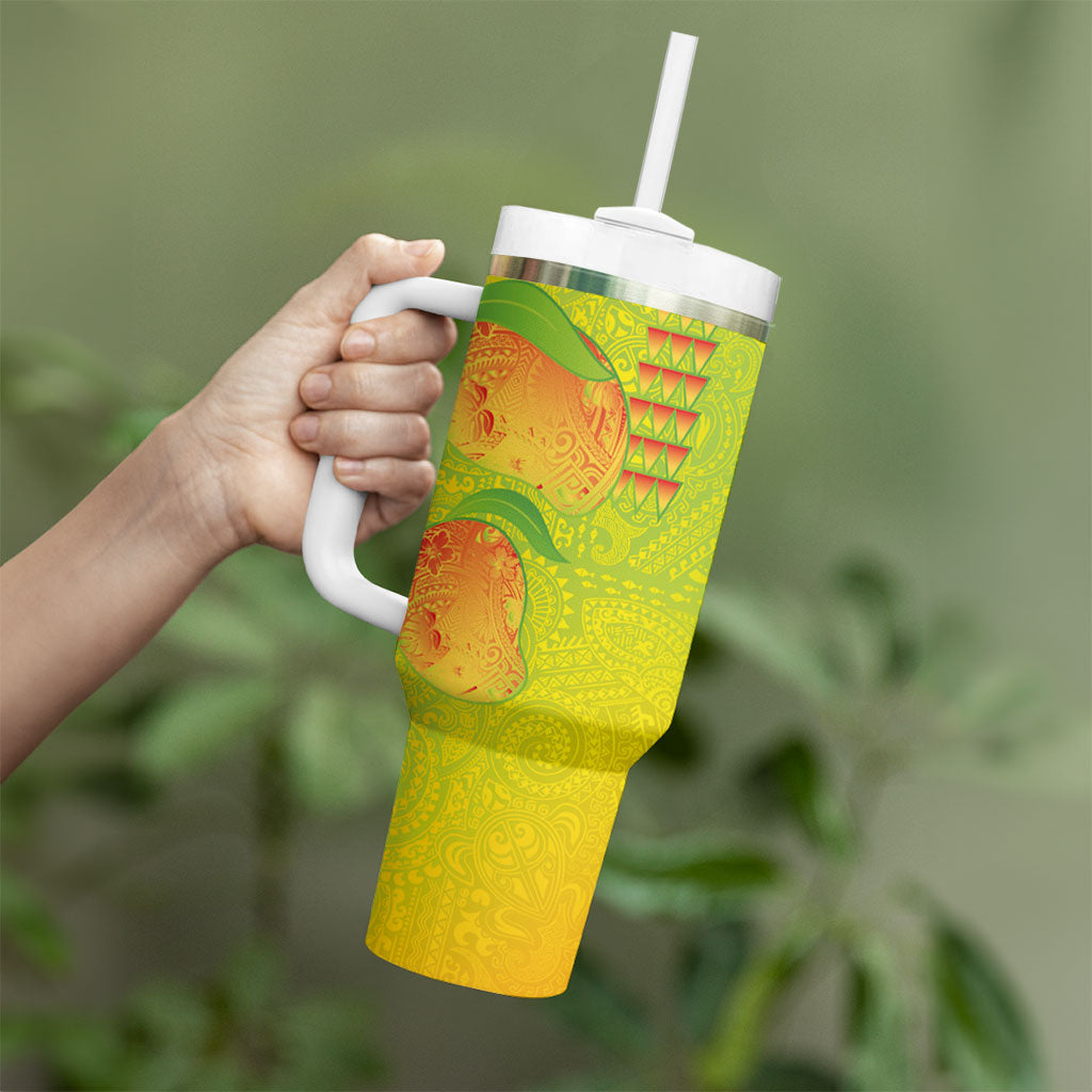 Hawaiian Mango Tumbler With Handle Polynesian Art Pattern and Kakau Tattoo LT03 - Polynesian Pride