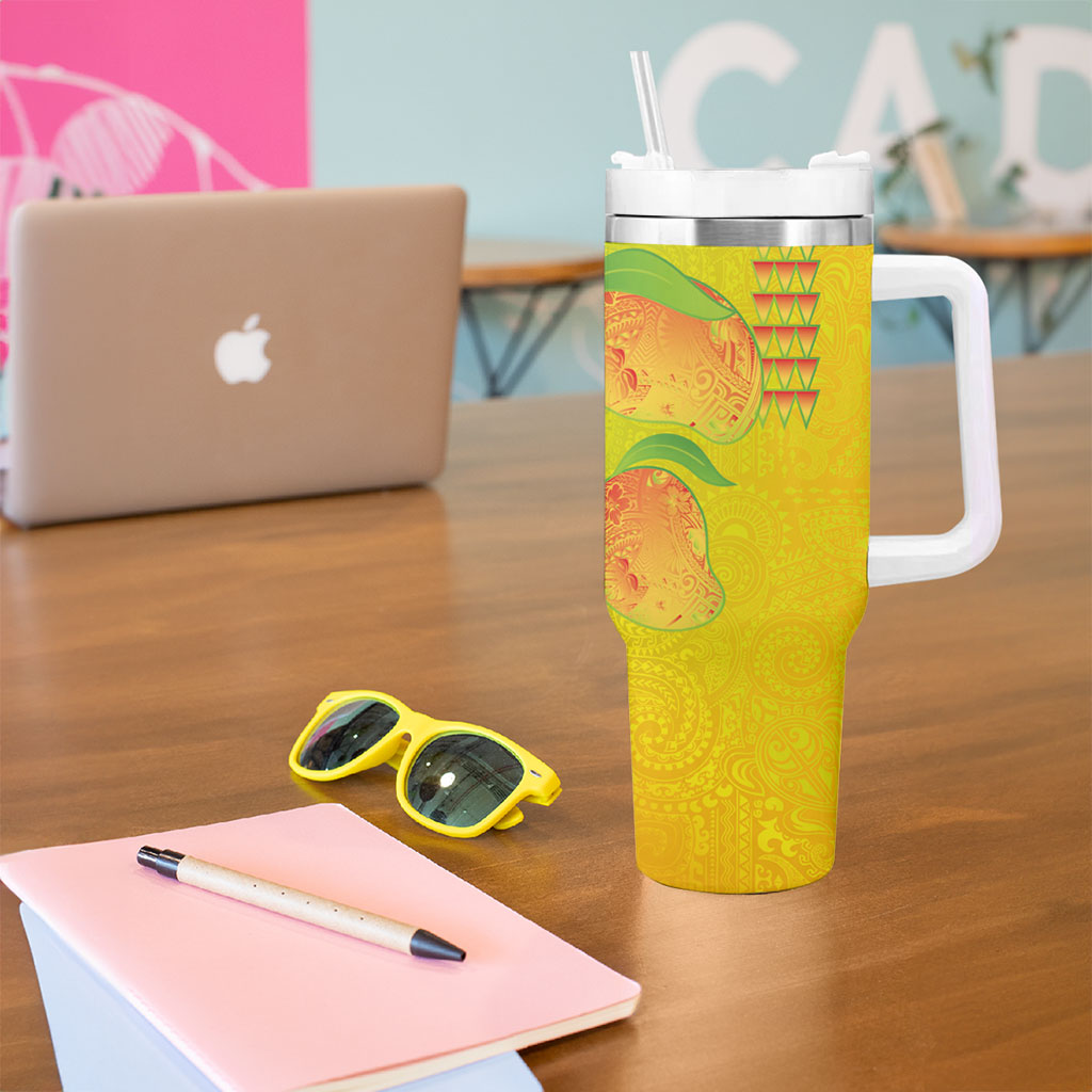 Hawaiian Mango Tumbler With Handle Polynesian Art Pattern and Kakau Tattoo LT03 - Polynesian Pride