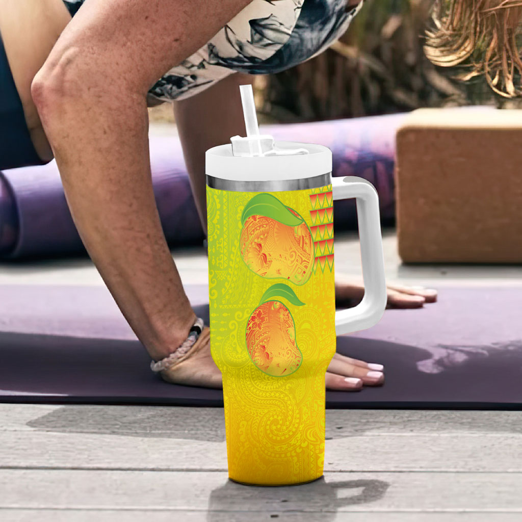 Hawaiian Mango Tumbler With Handle Polynesian Art Pattern and Kakau Tattoo LT03 - Polynesian Pride