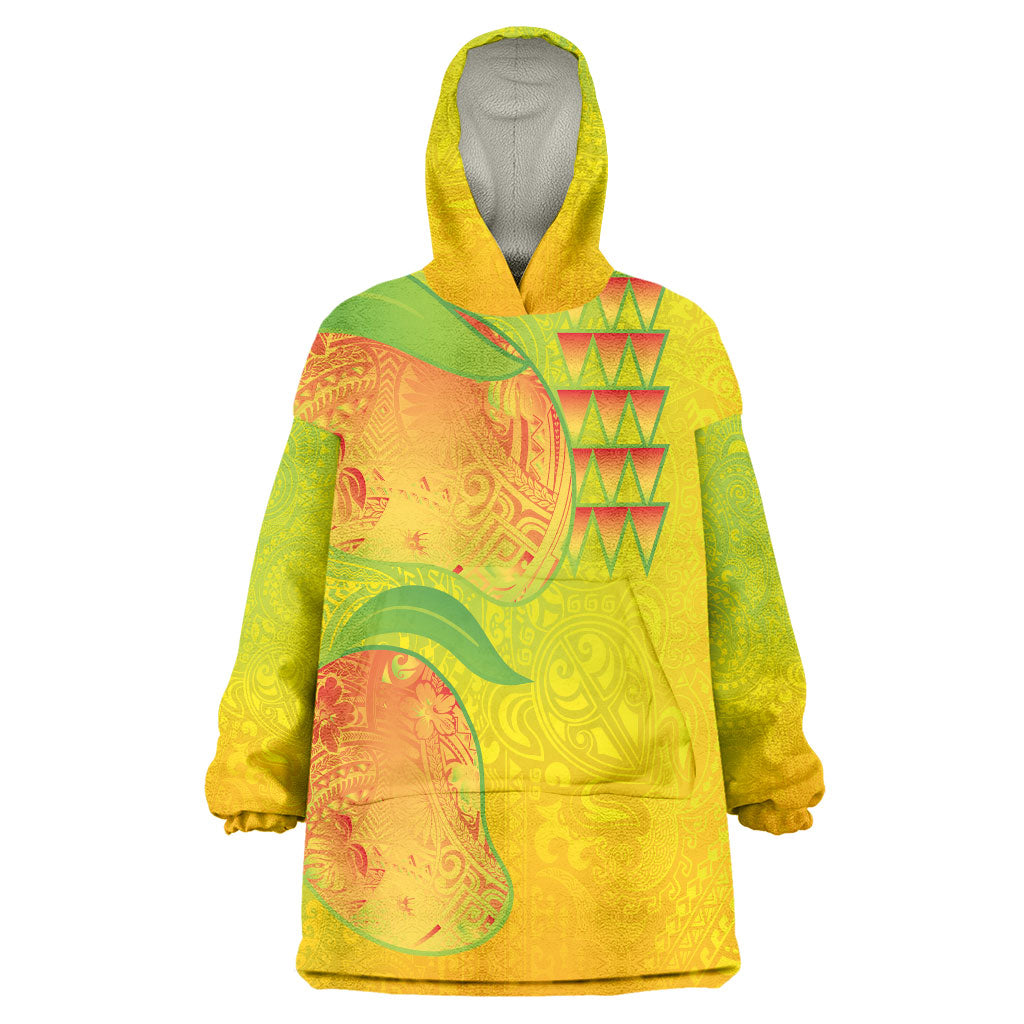 Hawaiian Mango Wearable Blanket Hoodie Polynesian Art Pattern and Kakau Tattoo LT03 One Size Yellow - Polynesian Pride