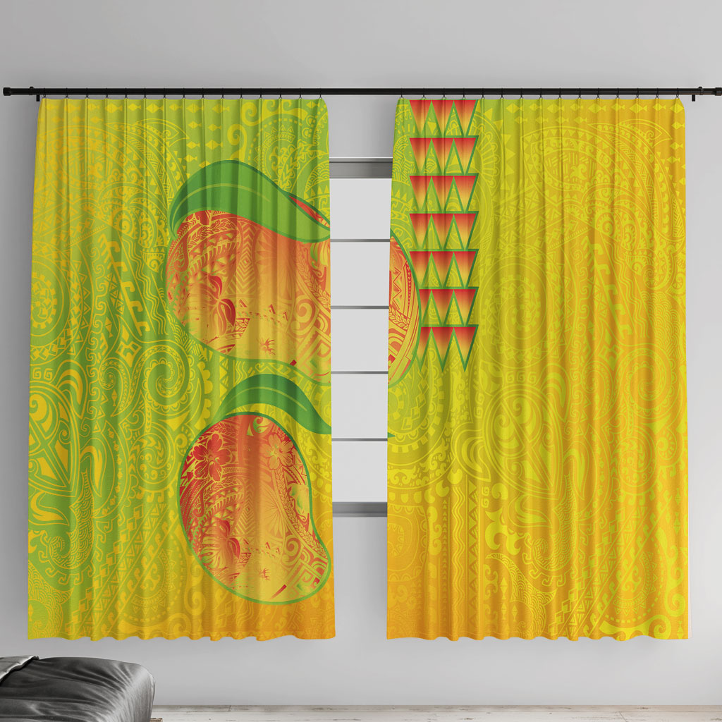 Hawaiian Mango Window Curtain Polynesian Art Pattern and Kakau Tattoo LT03 With Hooks Yellow - Polynesian Pride