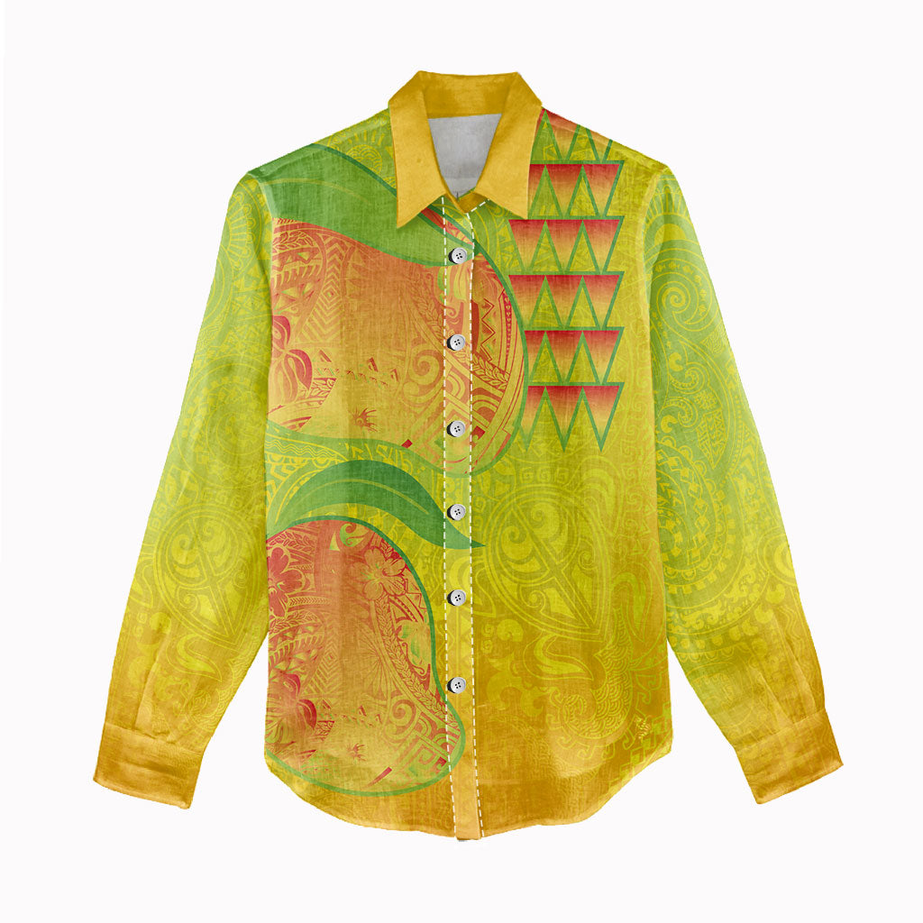 Hawaiian Mango Women Casual Shirt Polynesian Art Pattern and Kakau Tattoo LT03 - Polynesian Pride