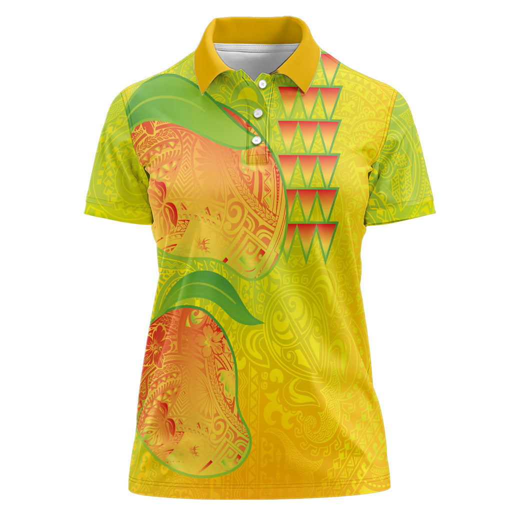 Hawaiian Mango Women Polo Shirt Polynesian Art Pattern and Kakau Tattoo LT03 Female Yellow - Polynesian Pride