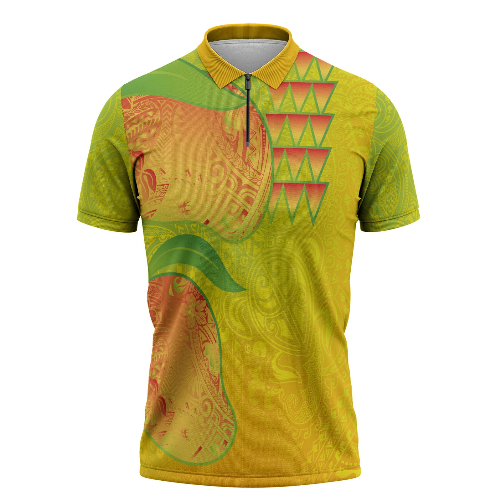 Hawaiian Mango Zipper Polo Shirt Polynesian Art Pattern and Kakau Tattoo LT03 Yellow - Polynesian Pride