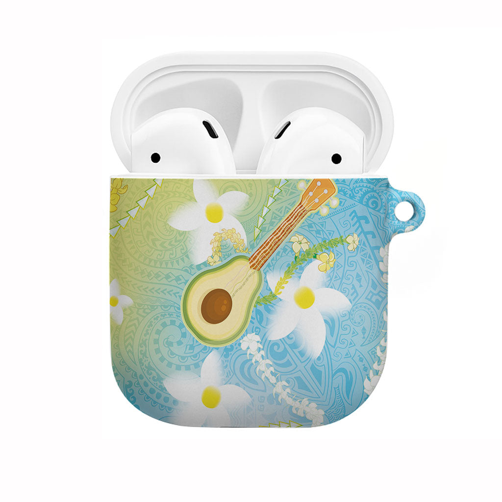 Hawaiian Ukulele Avocado AirPods Case Leis and Polynesian Pattern LT03 White - Polynesian Pride