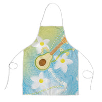 Hawaiian Ukulele Avocado Apron Leis and Polynesian Pattern LT03 White - Polynesian Pride