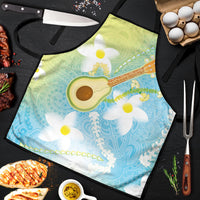 Hawaiian Ukulele Avocado Apron Leis and Polynesian Pattern LT03 White - Polynesian Pride