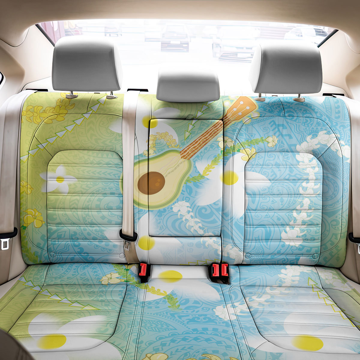 Hawaiian Ukulele Avocado Back Car Seat Cover Leis and Polynesian Pattern LT03 - Polynesian Pride