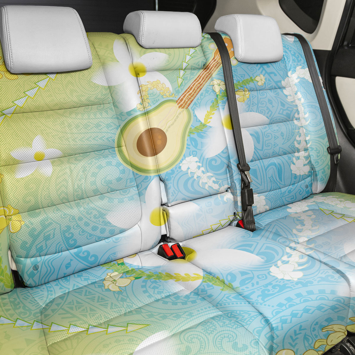 Hawaiian Ukulele Avocado Back Car Seat Cover Leis and Polynesian Pattern LT03 - Polynesian Pride