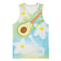 Hawaiian Ukulele Avocado Basketball Jersey Leis and Polynesian Pattern LT03 Unisex White - Polynesian Pride