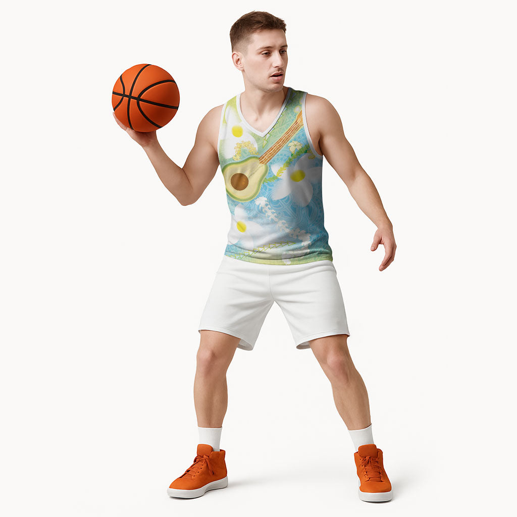 Hawaiian Ukulele Avocado Basketball Jersey Leis and Polynesian Pattern LT03 - Polynesian Pride