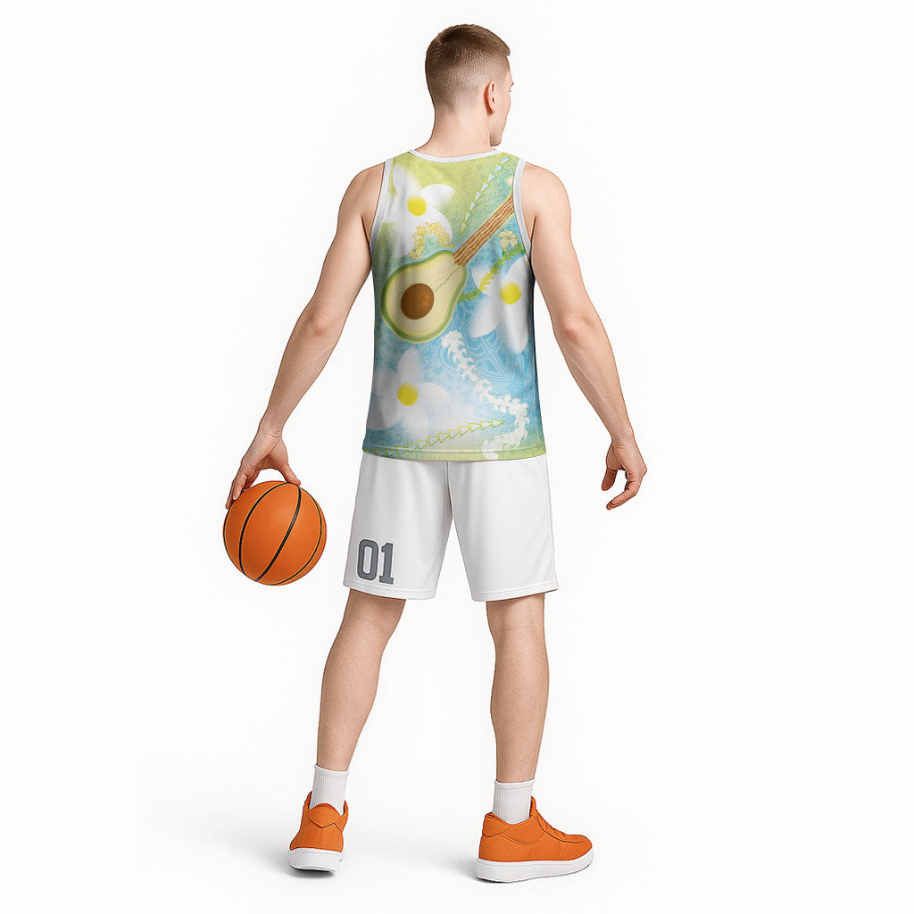 Hawaiian Ukulele Avocado Basketball Jersey Leis and Polynesian Pattern LT03 - Polynesian Pride