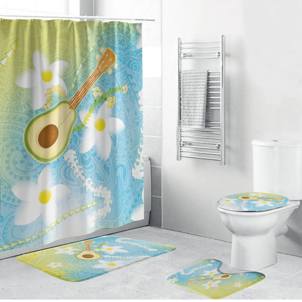 Hawaiian Ukulele Avocado Bathroom Set Leis and Polynesian Pattern LT03 Bathroom Set (4 pcs) White - Polynesian Pride