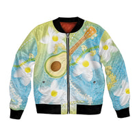 Hawaiian Ukulele Avocado Bomber Jacket Leis and Polynesian Pattern LT03 Unisex White - Polynesian Pride