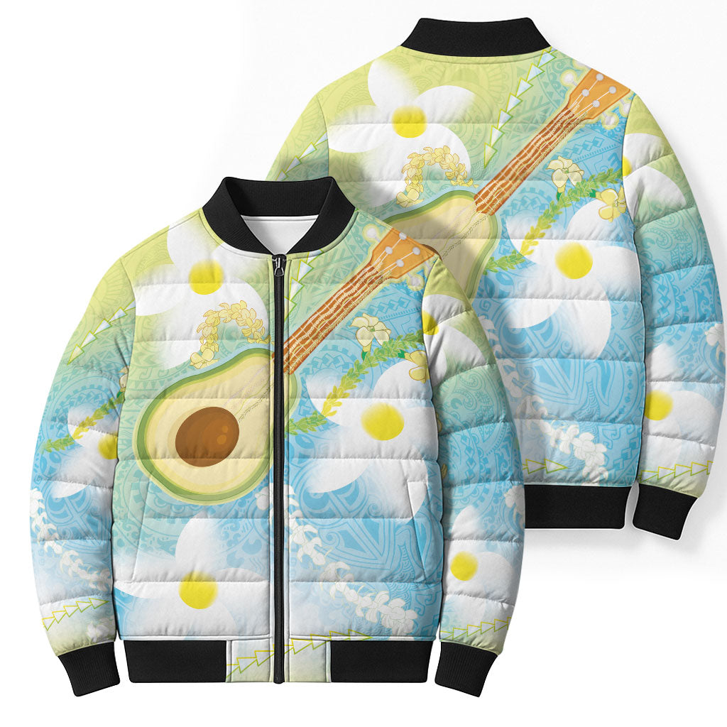 Hawaiian Ukulele Avocado Bomber Puffer Jacket Leis and Polynesian Pattern LT03 - Polynesian Pride