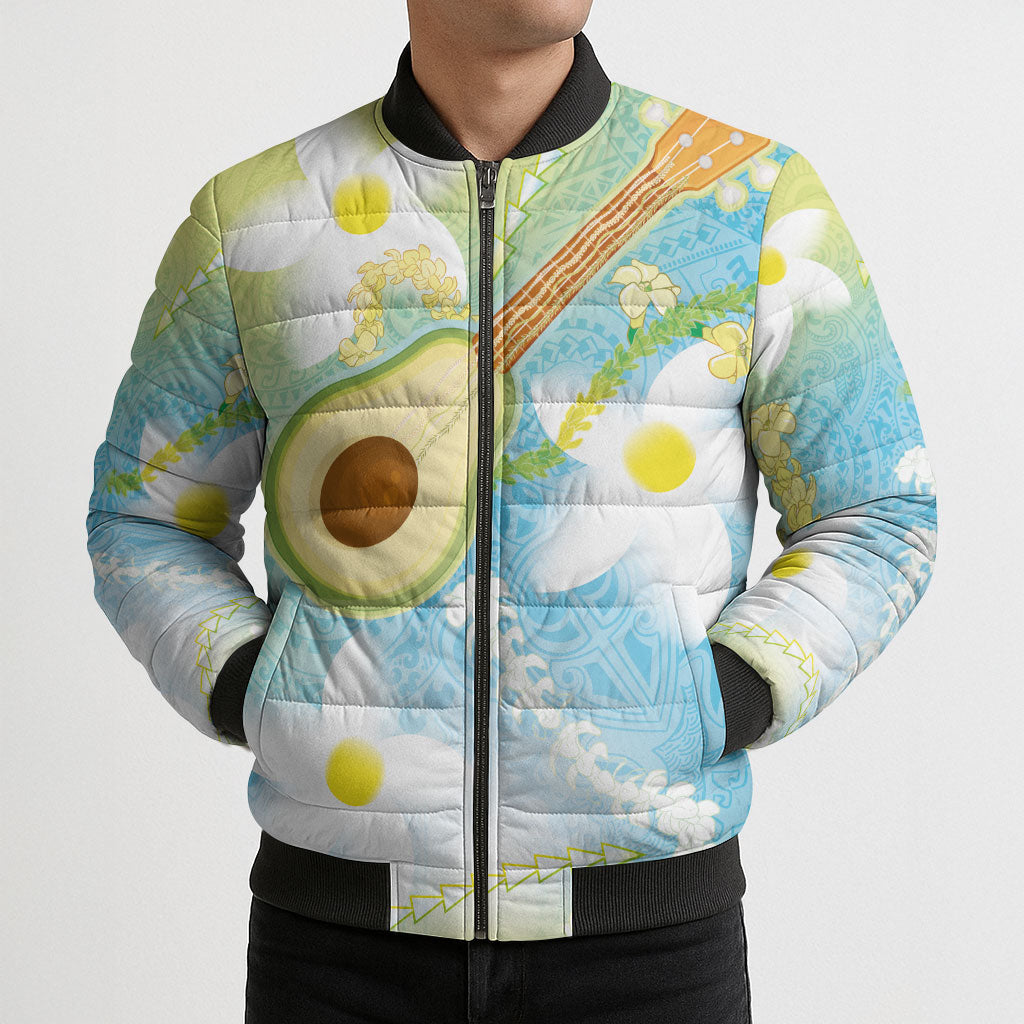 Hawaiian Ukulele Avocado Bomber Puffer Jacket Leis and Polynesian Pattern LT03 - Polynesian Pride