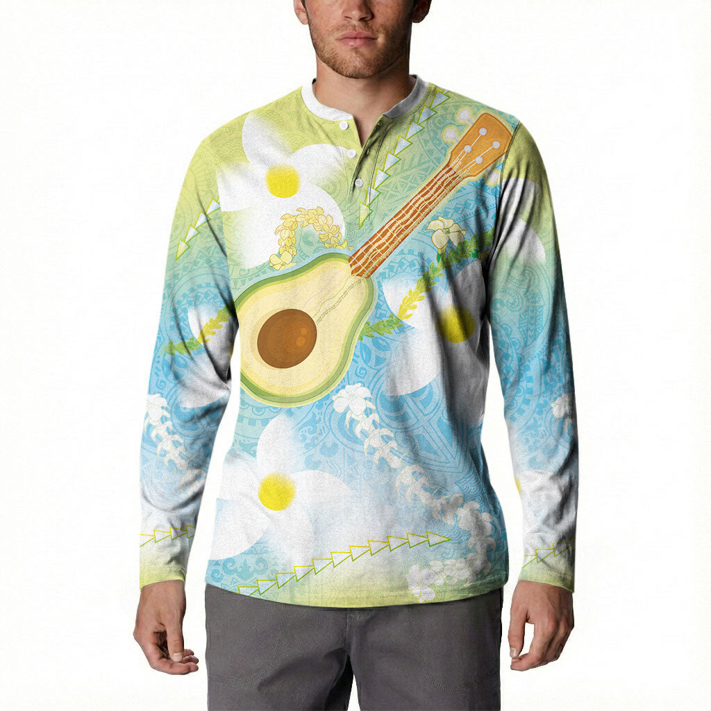Hawaiian Ukulele Avocado Button Sweatshirt Leis and Polynesian Pattern LT03 - Polynesian Pride