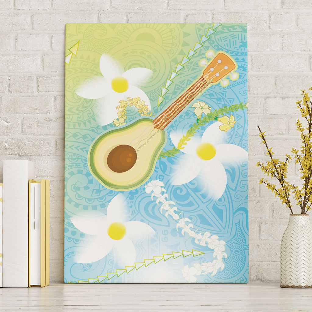 Hawaiian Ukulele Avocado Canvas Wall Art Leis and Polynesian Pattern LT03 Without Frame White - Polynesian Pride