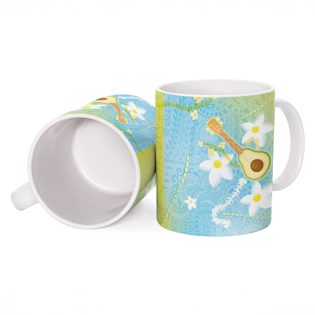 Hawaiian Ukulele Avocado Ceramic Mug Leis and Polynesian Pattern LT03 - Polynesian Pride