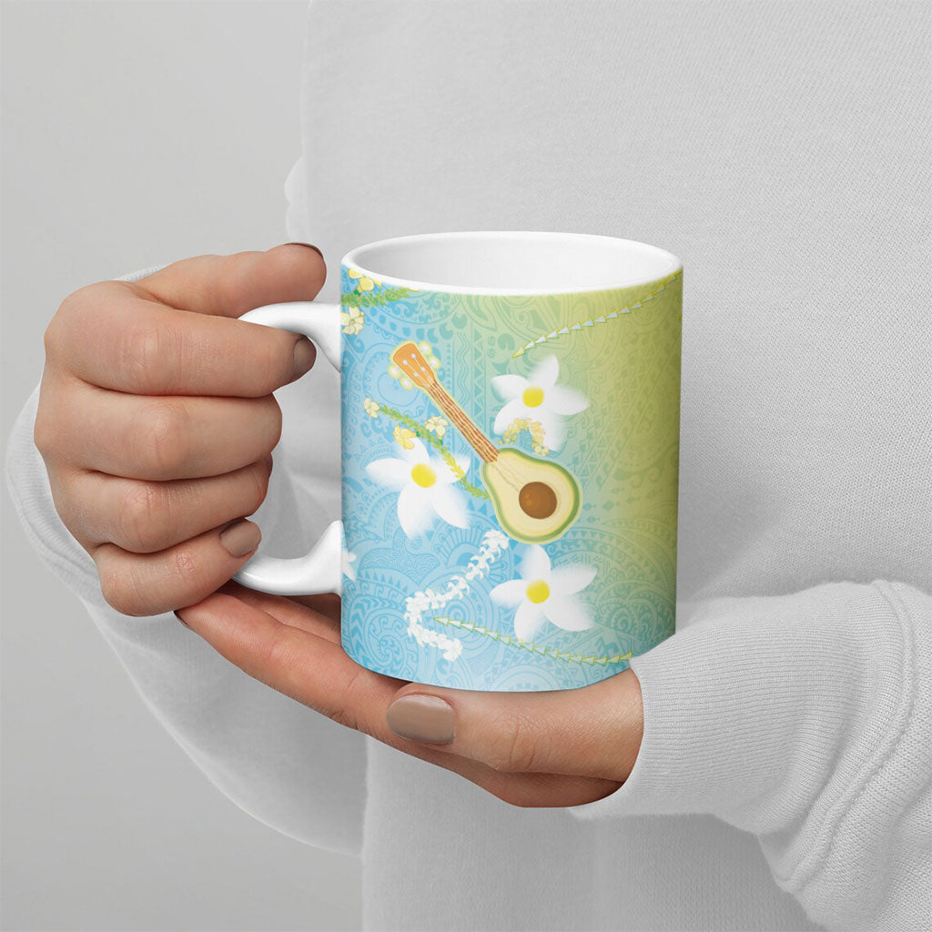 Hawaiian Ukulele Avocado Ceramic Mug Leis and Polynesian Pattern LT03 - Polynesian Pride
